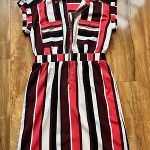 Express Red, Black, and Cream Striped Dress